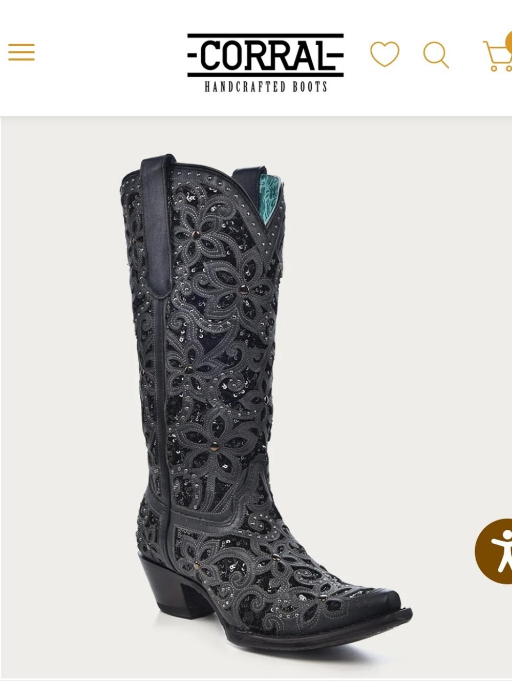 Corral Black Embroidered Western Boots with Glitter Inlay Size 6.5 - Picture 8 of 9
